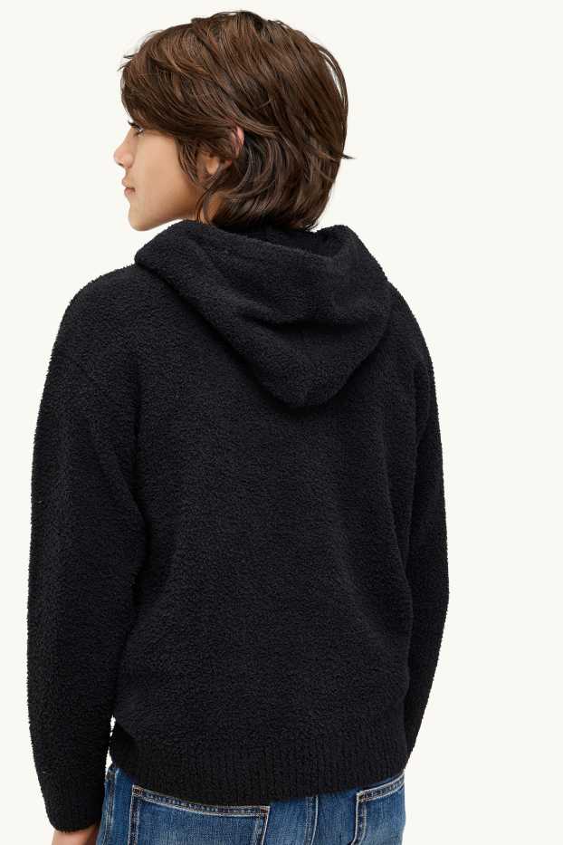 Children Boys - Teddy fur hoodie - black