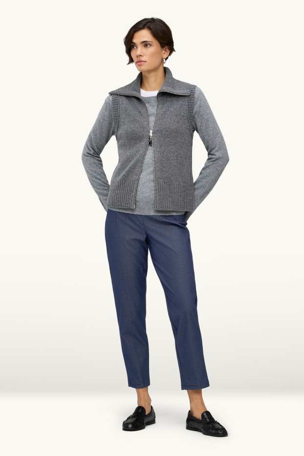 Femmes - Pantalon en toile - high waist - tapered fit - aspect jean - jean bleu