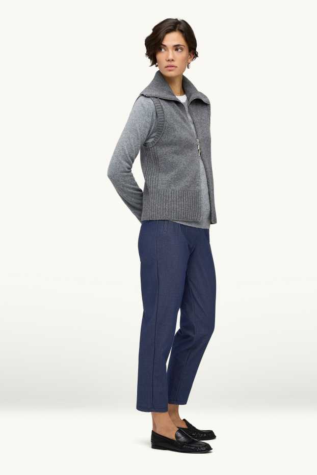 Femmes - Pantalon en toile - high waist - tapered fit - aspect jean - jean bleu
