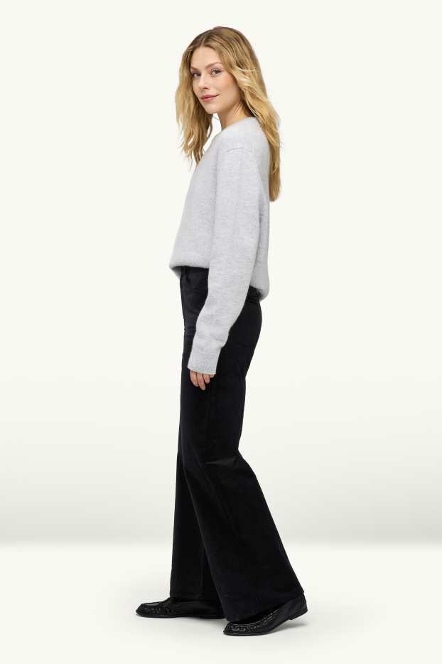 Damen - Samt-Hose - High Waist - Wide Leg - schwarz
