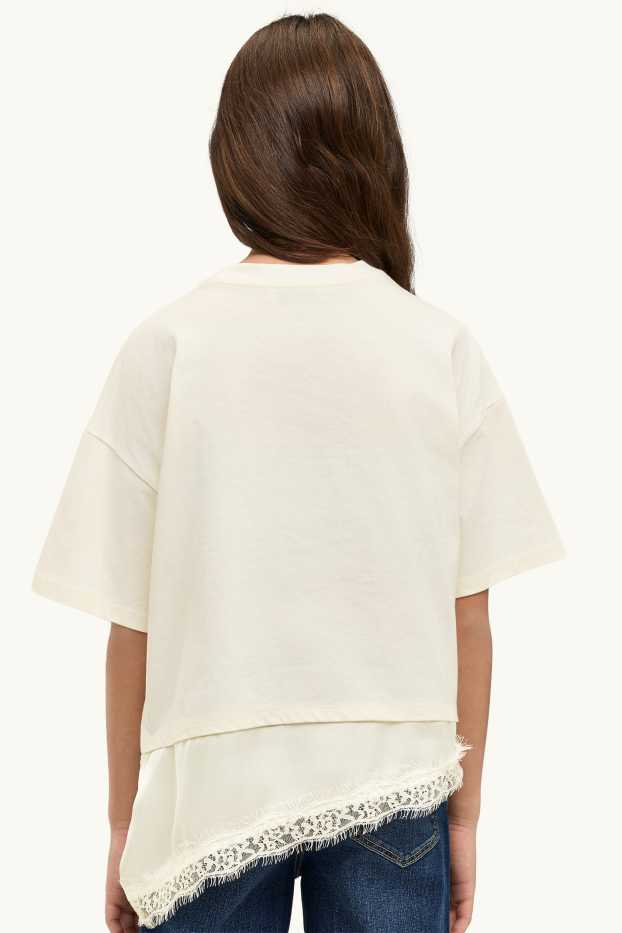 Enfants filles - Haut à manches courtes - look 2-en-1 - blanc crème