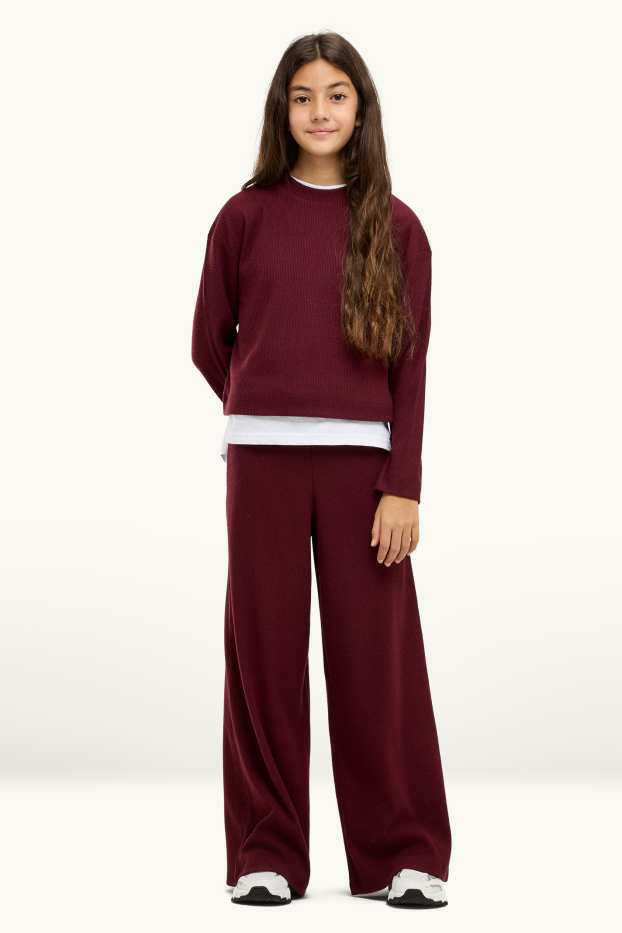 Enfants filles - Ensemble - haut à manches longues et leggings - finition côtelée - 2 pièces - bordeaux