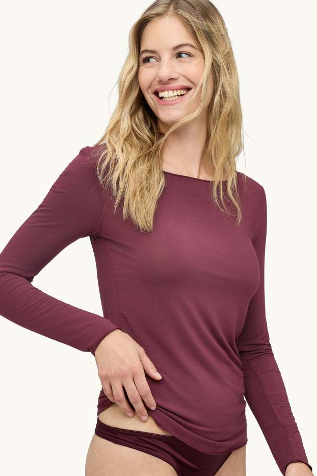 Dames - Ondershirt met kasjmiergehalte - bordeaux