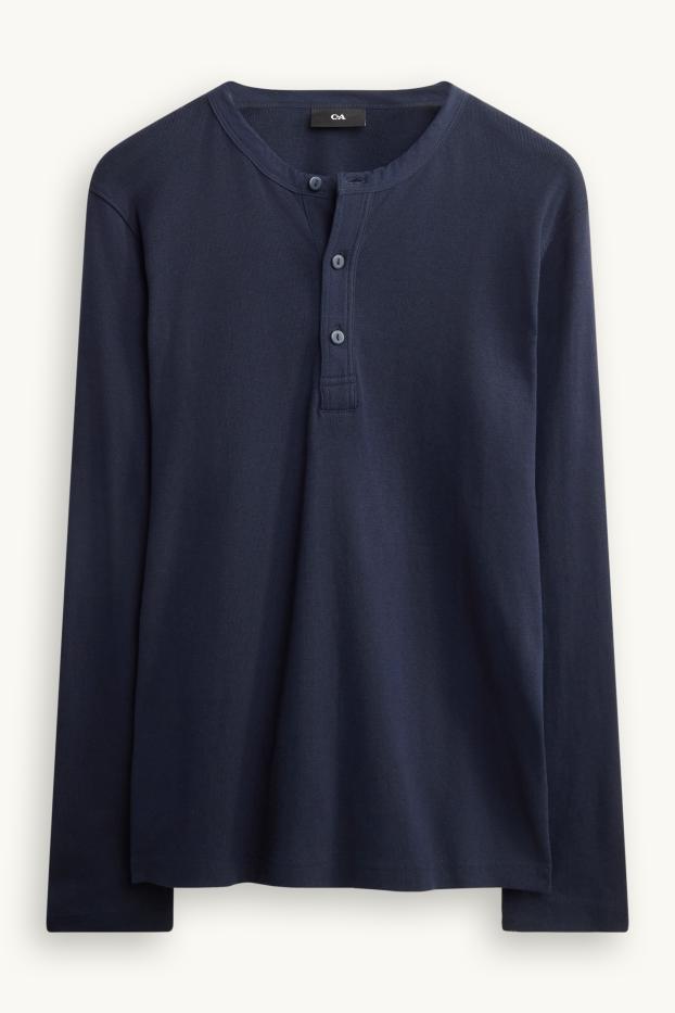 Bărbați - Tricou henley - regular fit - albastru închis