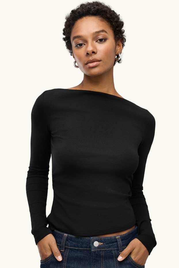 Dames - Longsleeve - slim fit - zwart