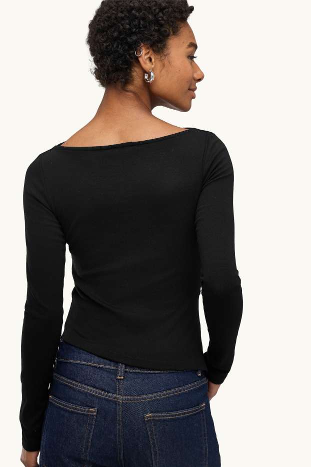 Dames - Longsleeve - slim fit - zwart