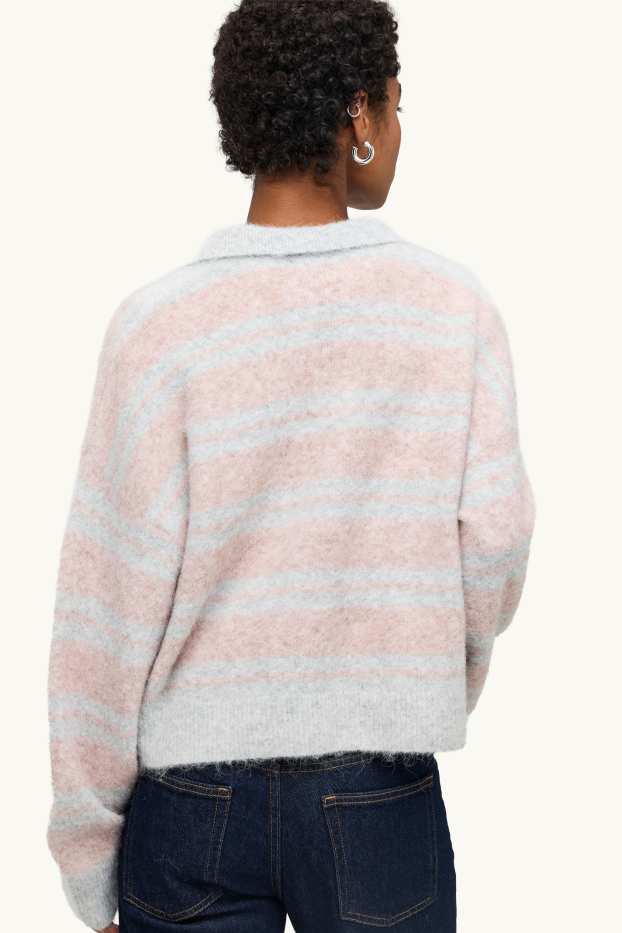 Women - Jumper - striped - gray / pink