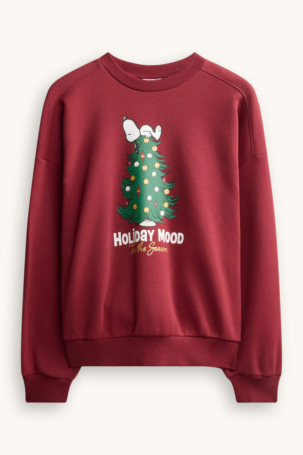 Damen - Oversized-Weihnachts-Sweatshirt - Snoopy - dunkelrot