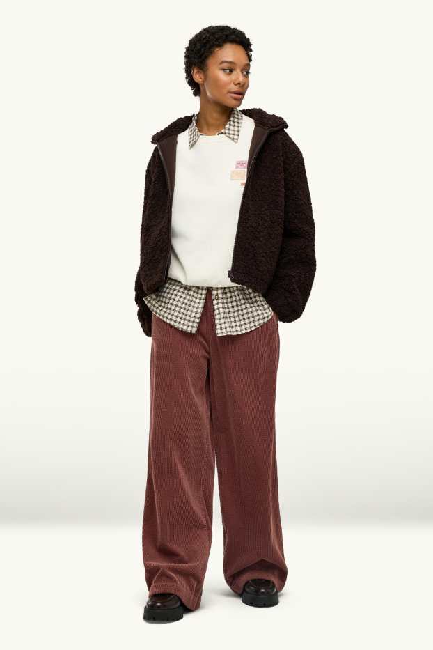 Femmes - Pantalon de velours côtelé - mid waist - jambes larges - rouille