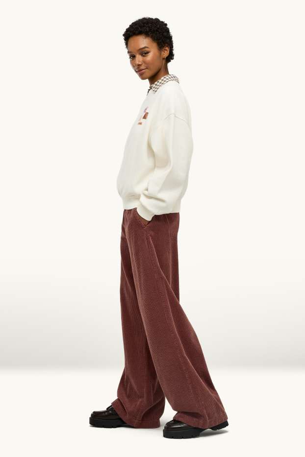 Femmes - Pantalon de velours côtelé - mid waist - jambes larges - rouille