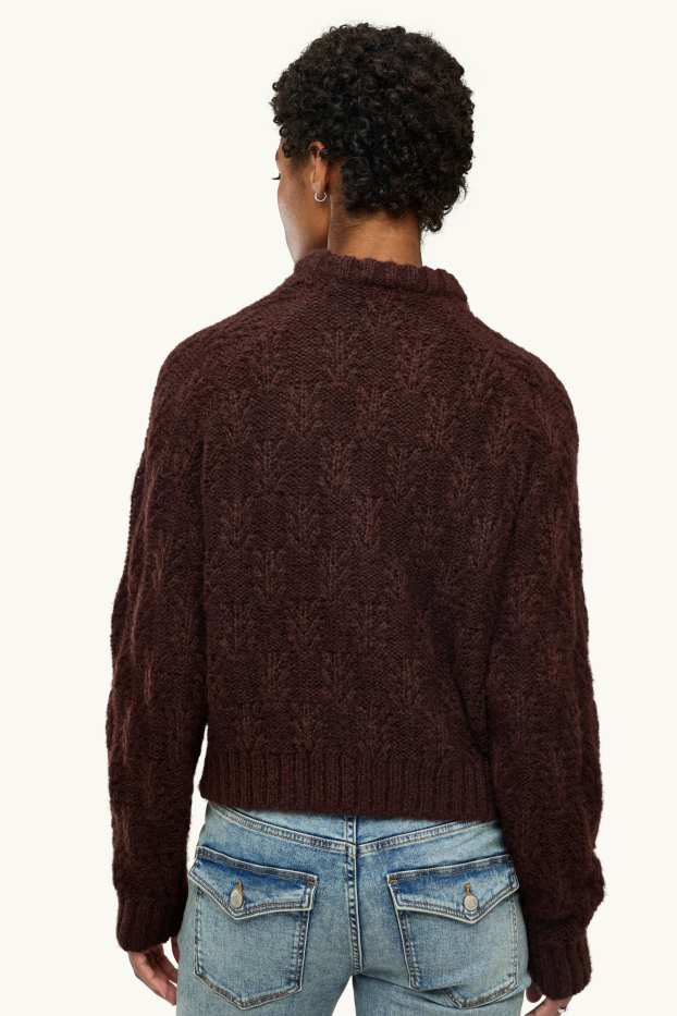 Women - Jumper - cable knit pattern - dark brown