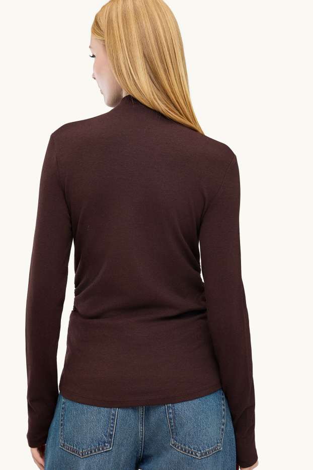 Dames - Longsleeve - slim fit - donkerbruin