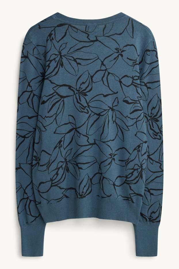 Damen - Pullover - gemustert - blau  / schwarz