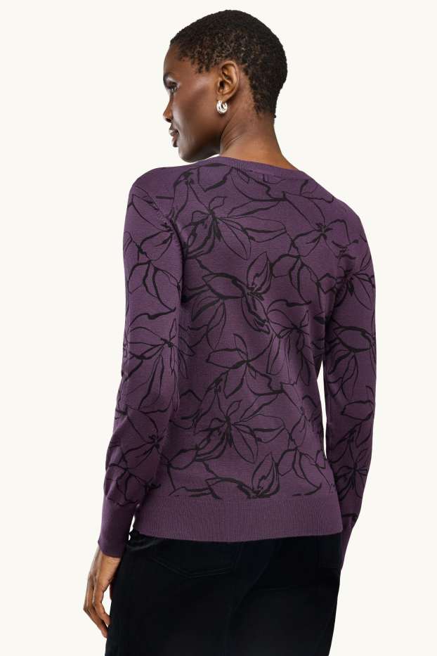Damen - Pullover - gemustert - violett-melange
