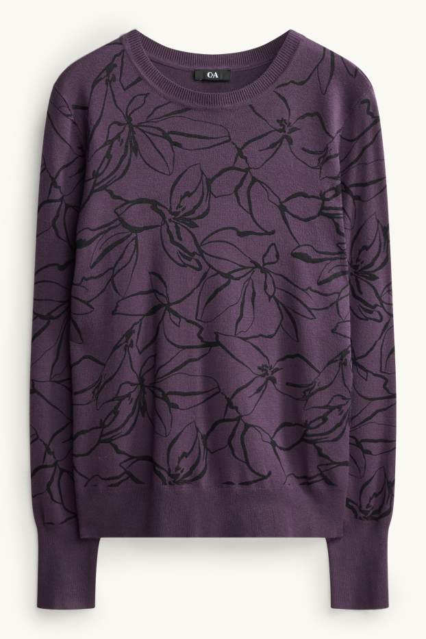 Damen - Pullover - gemustert - violett-melange