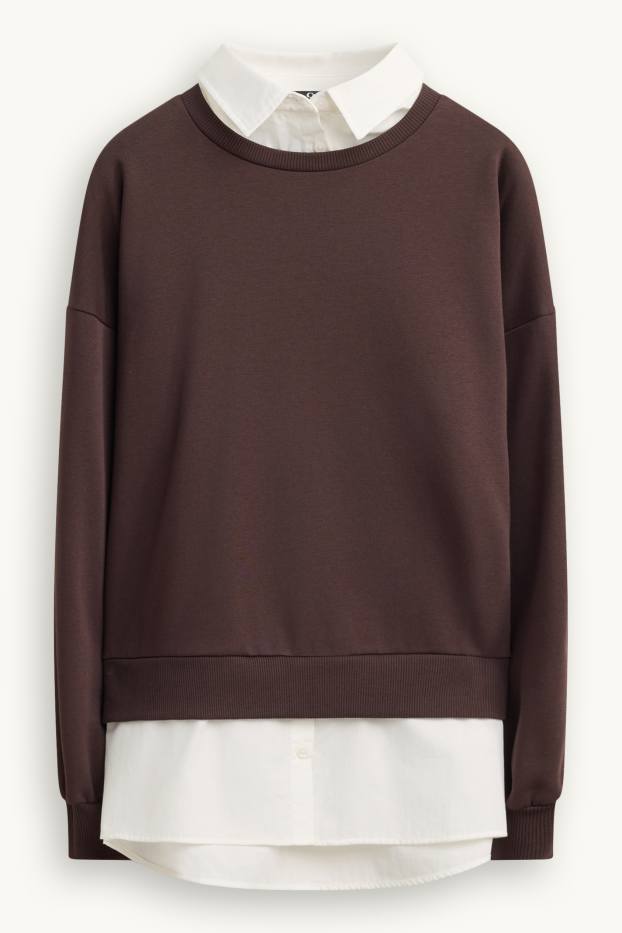 Femmes - Sweat - look 2-en-1 - marron
