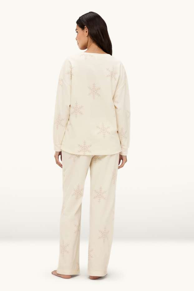 Dames - Fleece pyjama - met patroon - crème wit