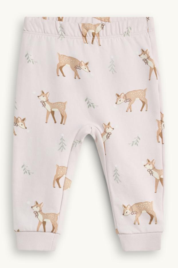 Bebés niñas - Reno y casita - pijama navideño para bebé - forro de peluche - rosa pálido