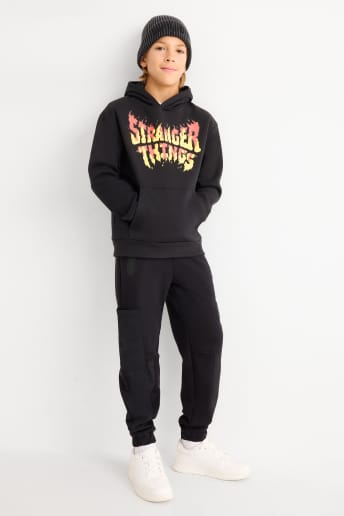 Sweat à Capuche Noir Stranger Things Pour Enfant, Taille L (9-11 Ans), Manches Longues évasées