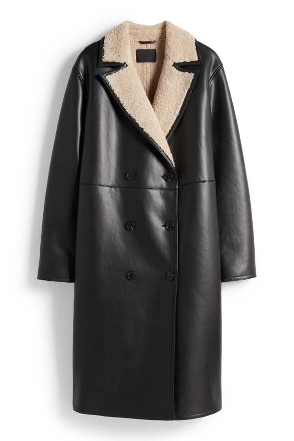 Imitatie shearling mantel - imitatieleer