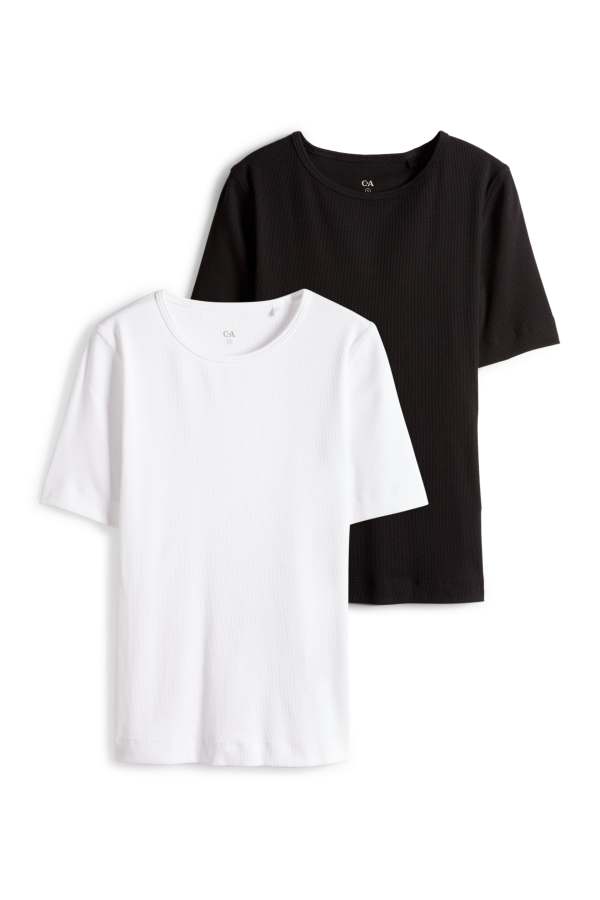 Set van 2 - T-shirt - slim fit - geribd