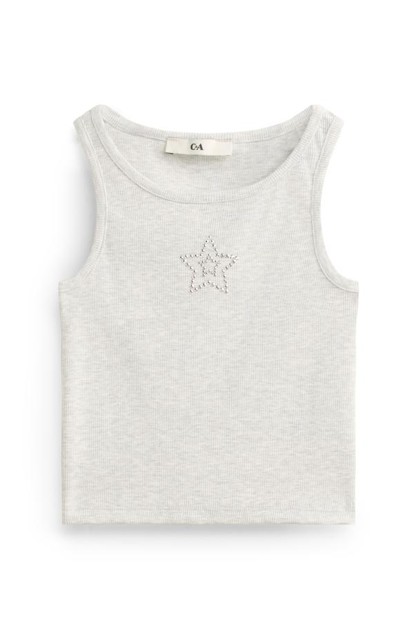 Ster - top met strass-steentjes - geribd