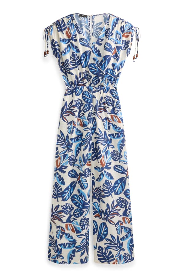 Jumpsuit met V-hals en kralen - met patroon