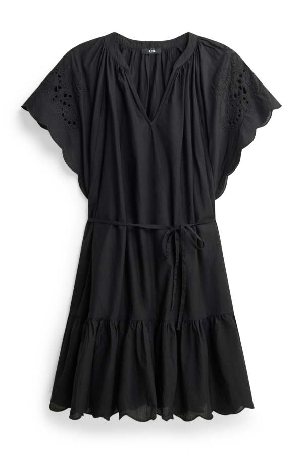 A-lijn-jurk met V-hals - broderie Anglaise