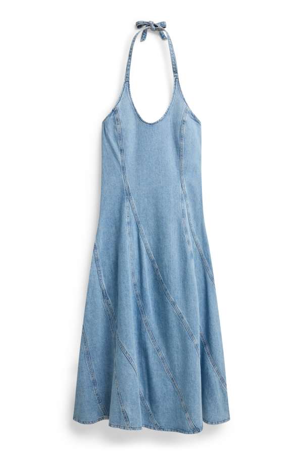 Denim jurk met V-hals