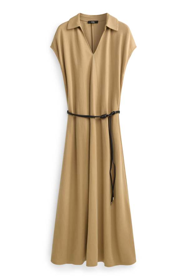 Fit & flare-jurk met ceintuur en V-hals