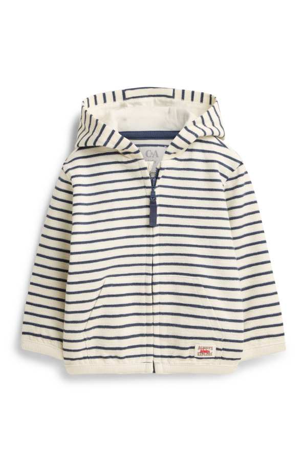Babysweatvest met capuchon - gestreept - met structuur