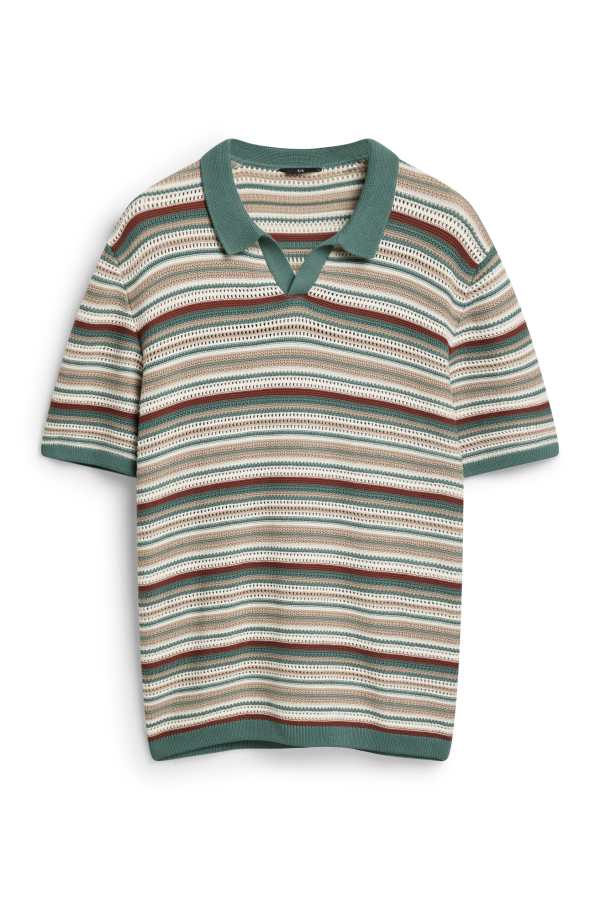 Gebreid poloshirt - relaxed fit - gestreept - met structuur