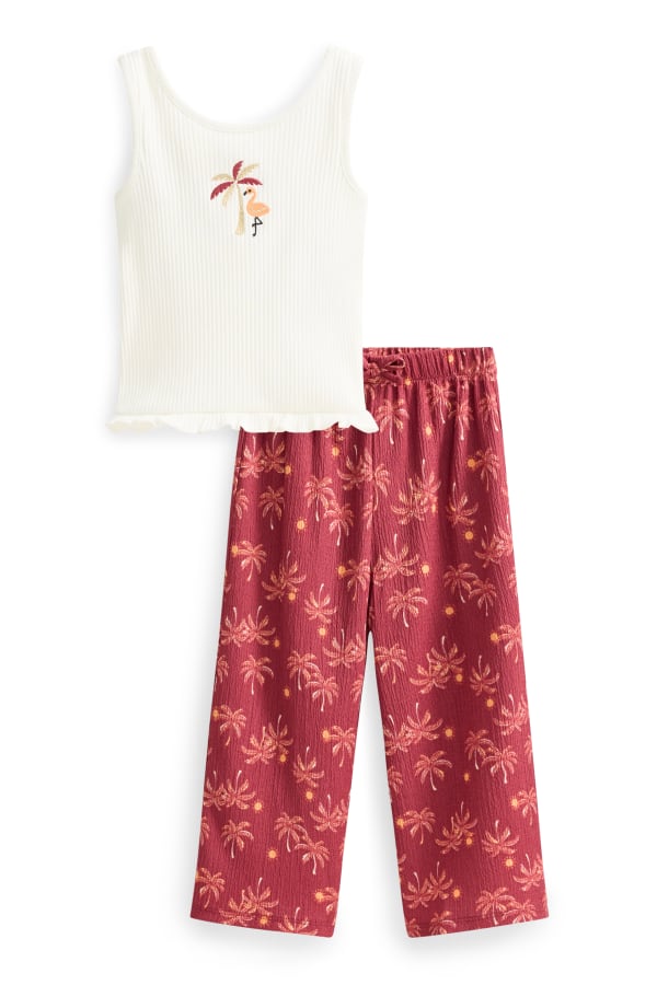 Palmboom en flamingo - set - top en pantalon - 2-delig