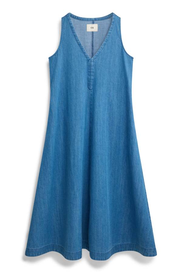 Denim jurk met V-hals