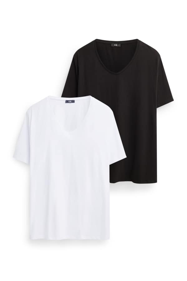Set van 2 - T-shirt met V-hals - stretch - LYCRA®