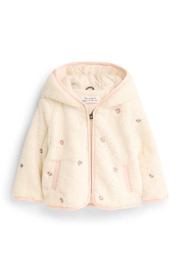 Bloemetje - babyjas van fleece, met capuchon - gevoerd