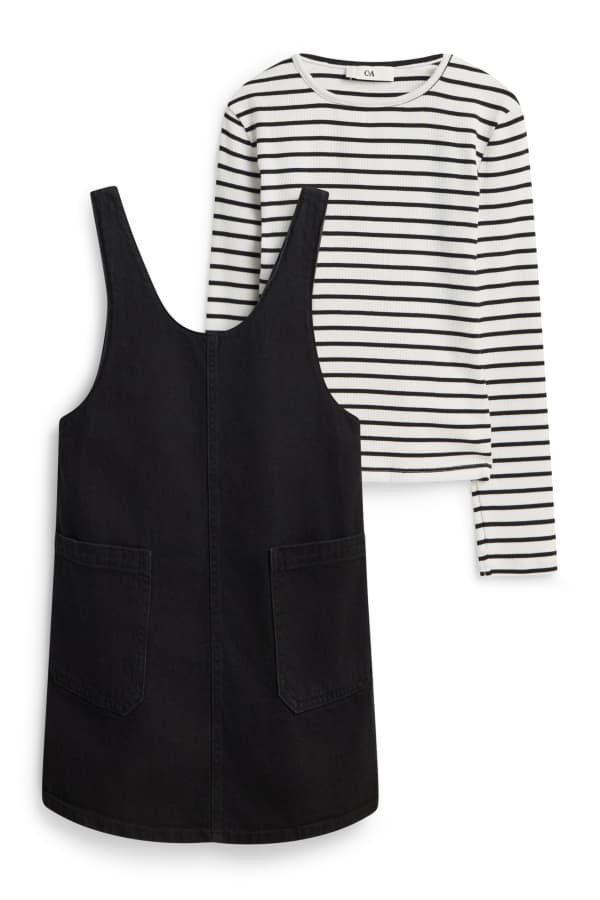 Set - longsleeve en denim overgooier - 2 delig