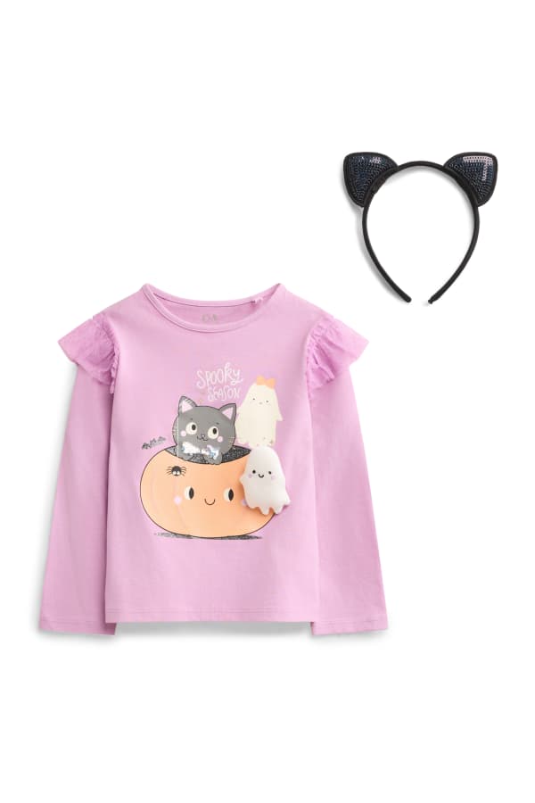 Set - Halloween - pompoen, kat - longsleeve en diadeem