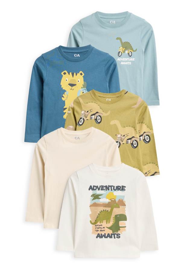 Set van 5 - dino, motorfiets en tijger - longsleeve