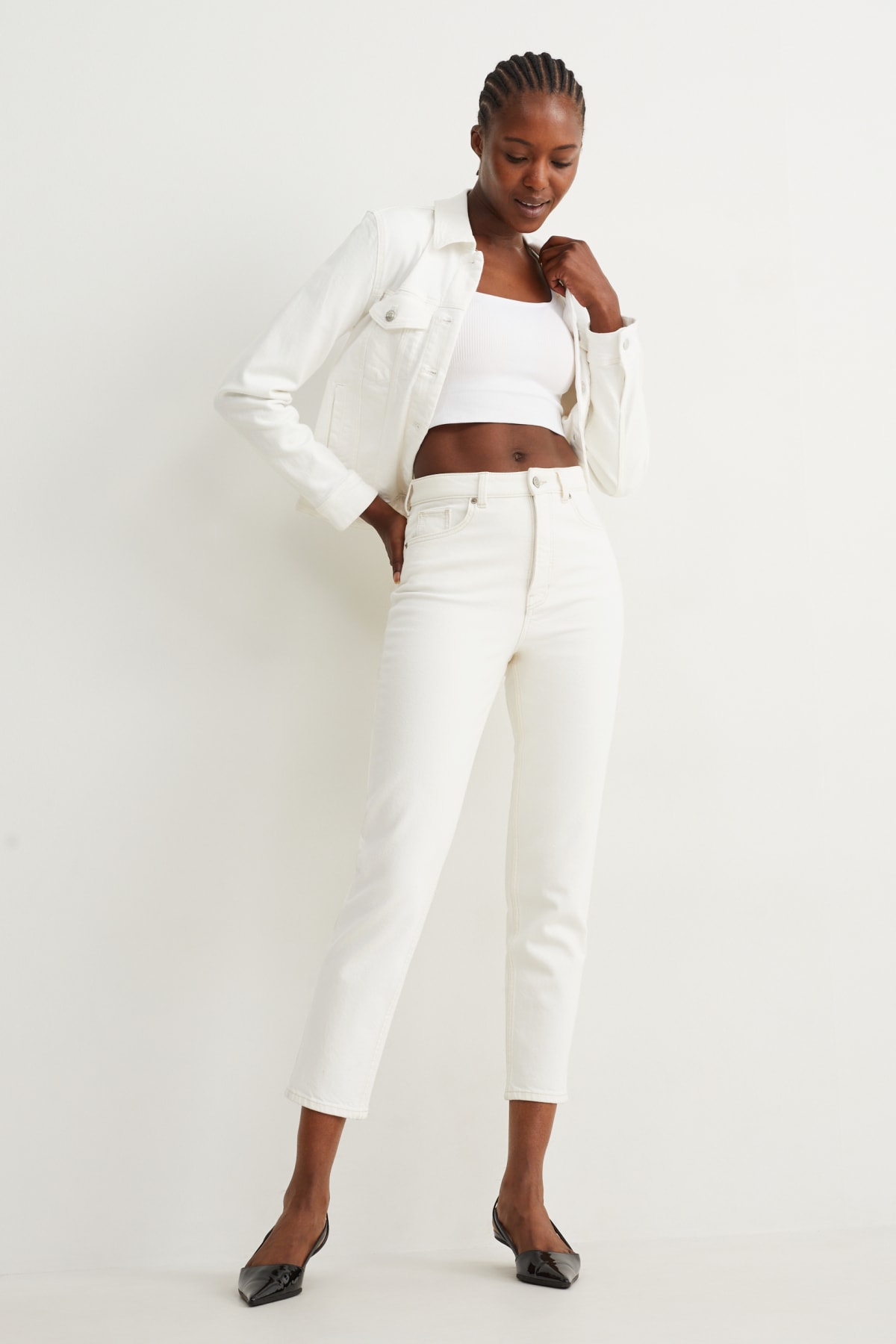 White high sale waisted cropped jeans