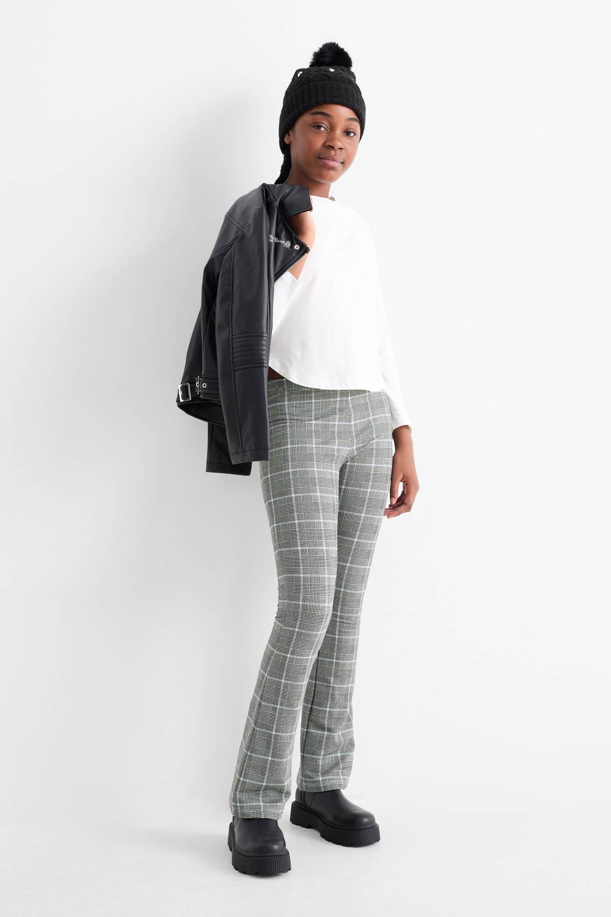 Pantalon a carreau slim femme clearance