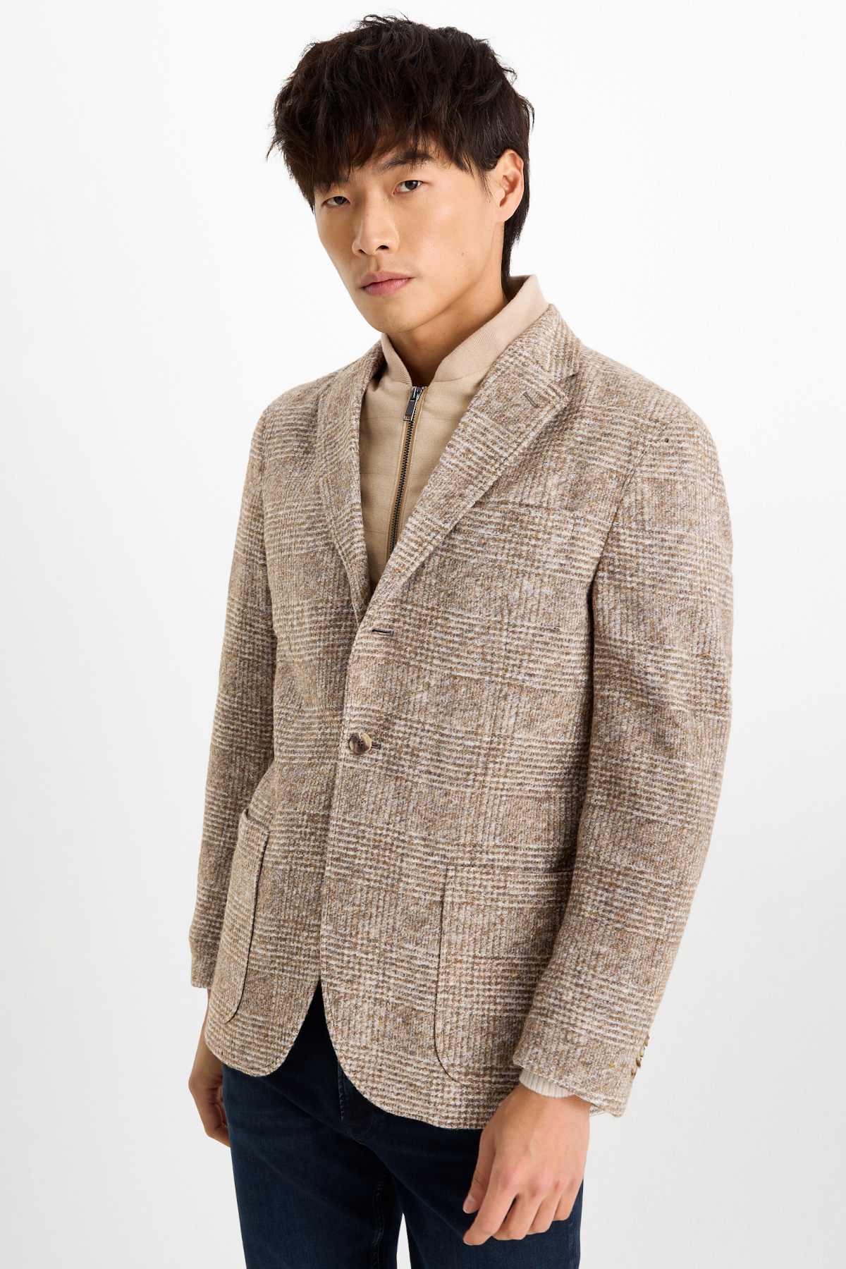 MANTEAU CROISÉ À CARREAUX - Gris foncé | France