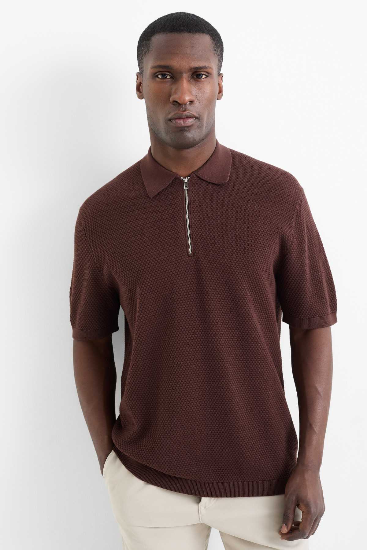 Pull camionneur, col montant, fermeture Éclair, manches longues, coton