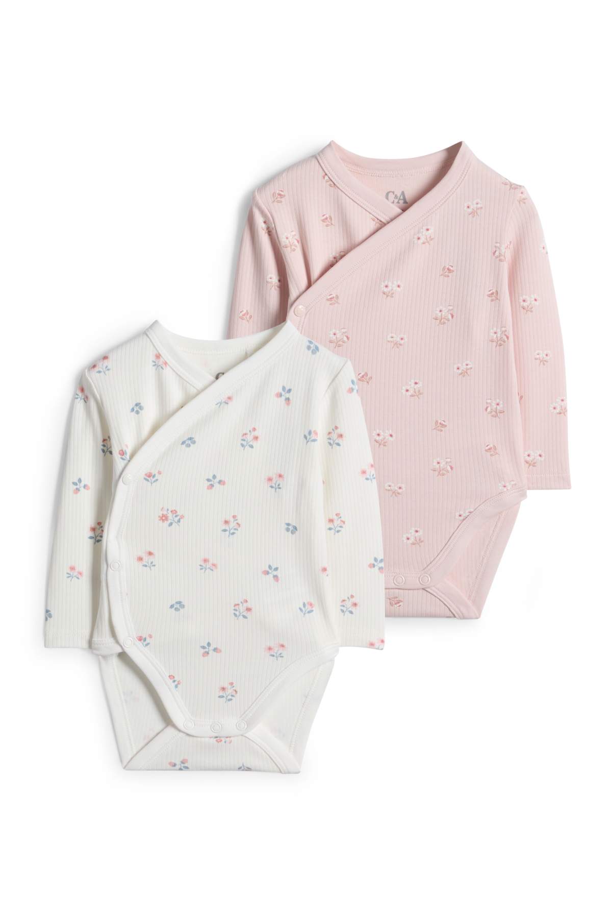 Lot de 2 - petites fleurs - body croisé bébé - finition côtelée | E-Shop C&A
