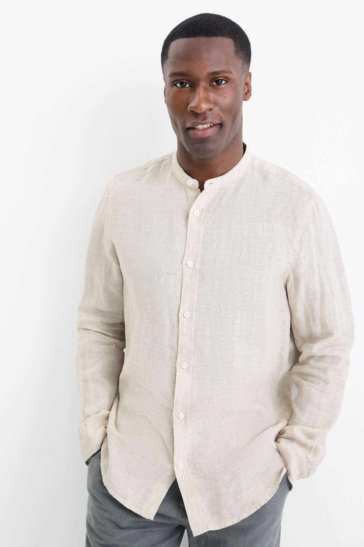 Camicia Henley Uomo Maniche Corte, Casual Chic In Puro Cotone, Colletto Alla Coreana
