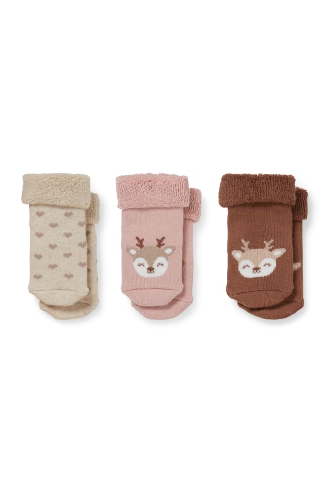 Lot de 3 paires - rennes - chaussettes pour bébé à motif - hiver