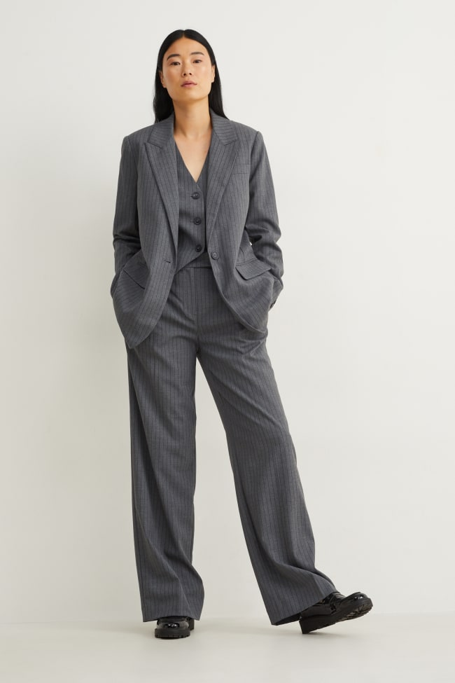 Pantalon - high waist - wide leg - krijtstrepen