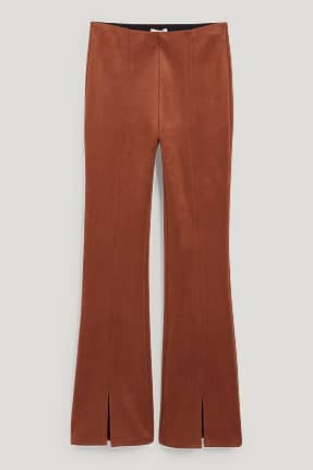 Kalhoty - high waist - flared - imitace semiše - z recyklovaného materiálu