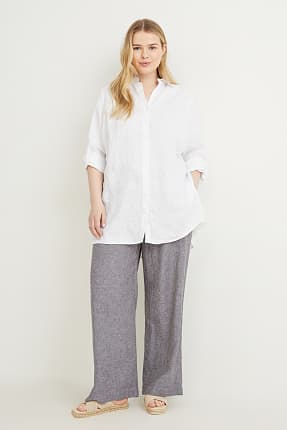 Pantalón de tela - mid waist - wide leg - mezcla de lino