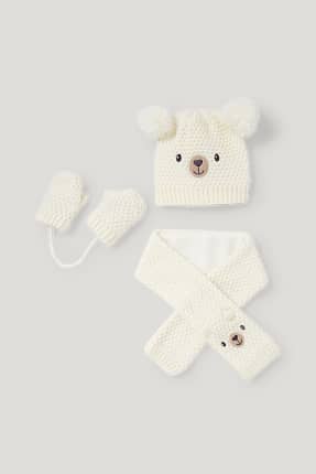 Set - baby hat, scarf and mittens - 3 piece